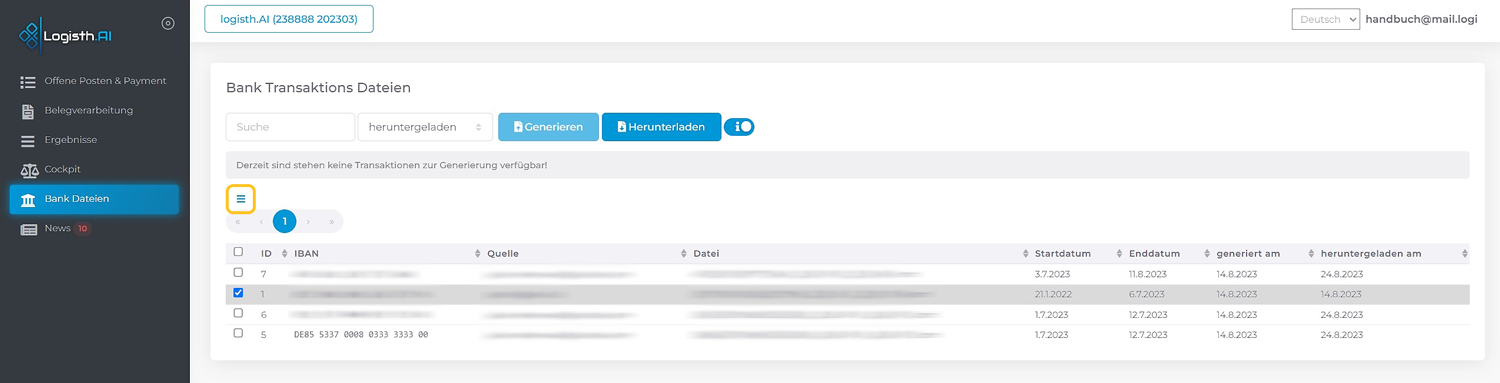 Logisth.AI |&nbsp;Bank Dateien | Kontodaten abrufen