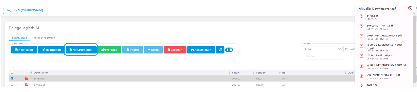 Logisth.AI Belegupload | Aktion: Herunterladen