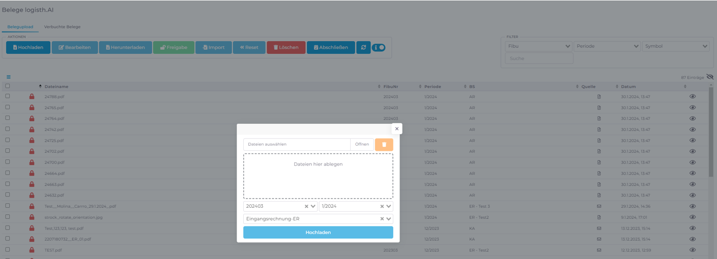 Logisth.AI | Belegupload | Aktion: Hochladen