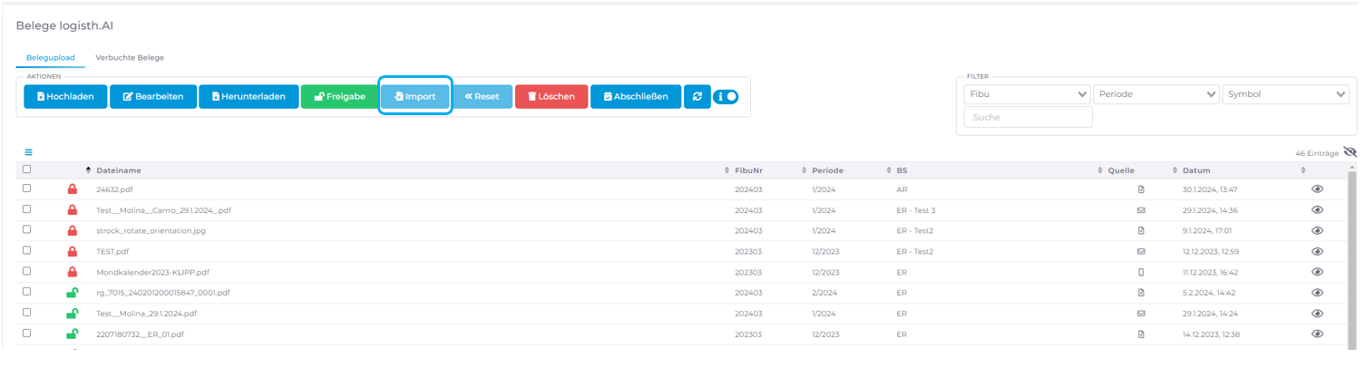 Logisth.AI Belegupload | Aktion: Import
