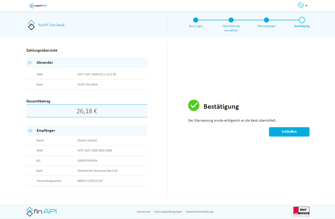 finAPI Zahlungsbestätigung