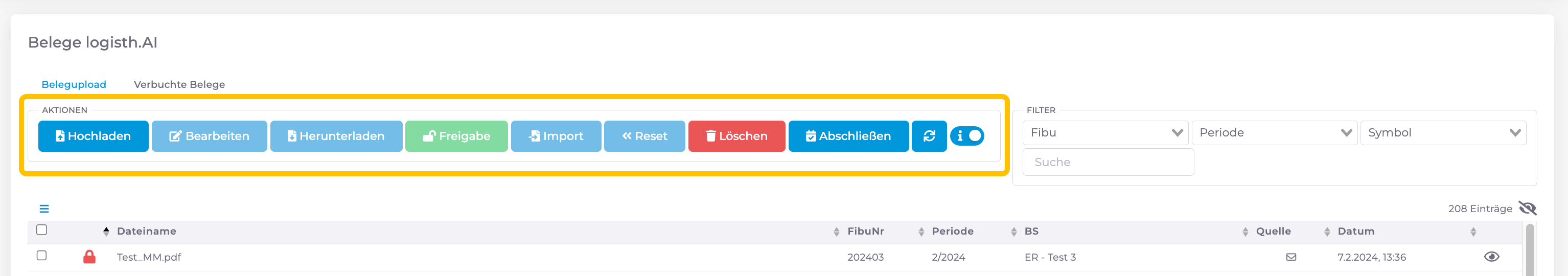 Logisth.AI Belegupload | Aktionen