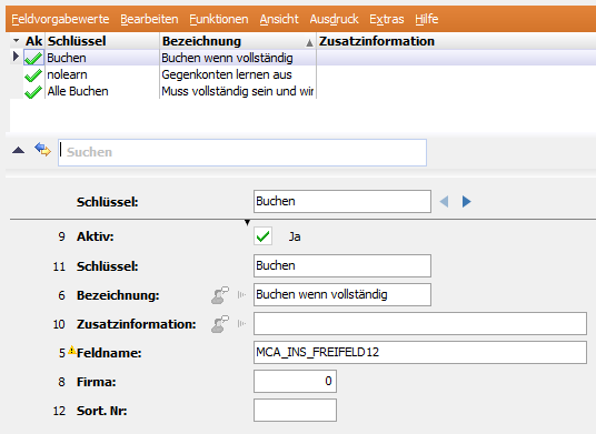Textdatei importieren - Feldvorgabewerte