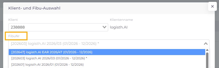 Klienten und Fibu Auswahl