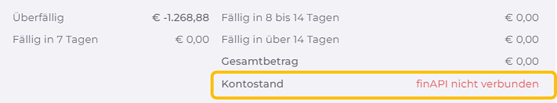 Offene Posten |&nbsp;ohne finAPI Verknüpfung kann kein Kontostand angezeigt werden.