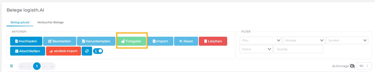 Logisth.AI Belegupload | Aktionen