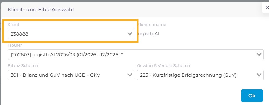 Klienten und Fibu Auswahl