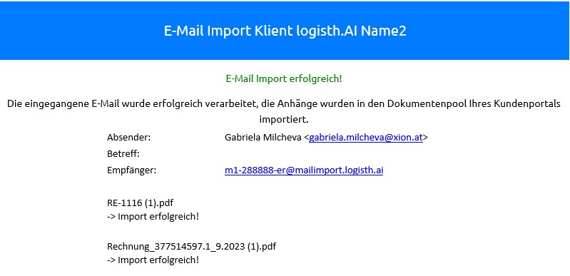 Logisth.AI |&nbsp;E-Mail-Import Importbestätigung