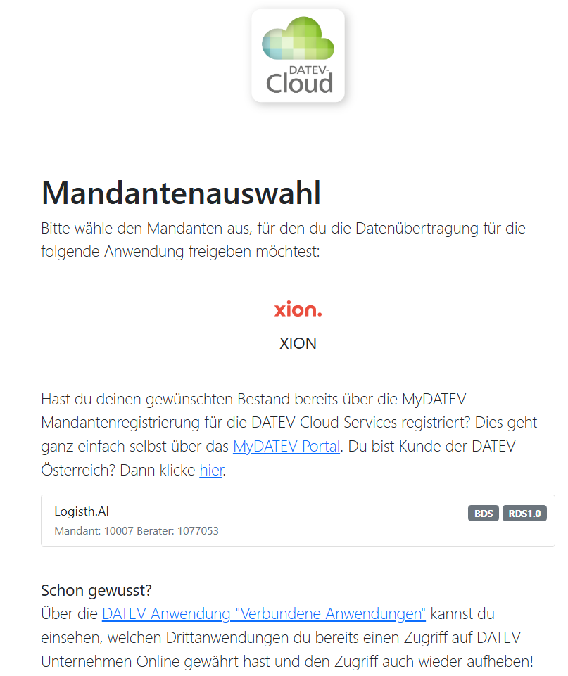 Mandantenauswahl