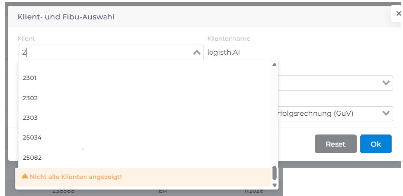 Klient- und Fibu-Auswahl