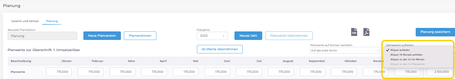 Logisth.AI Planung | Jahreswerte planen