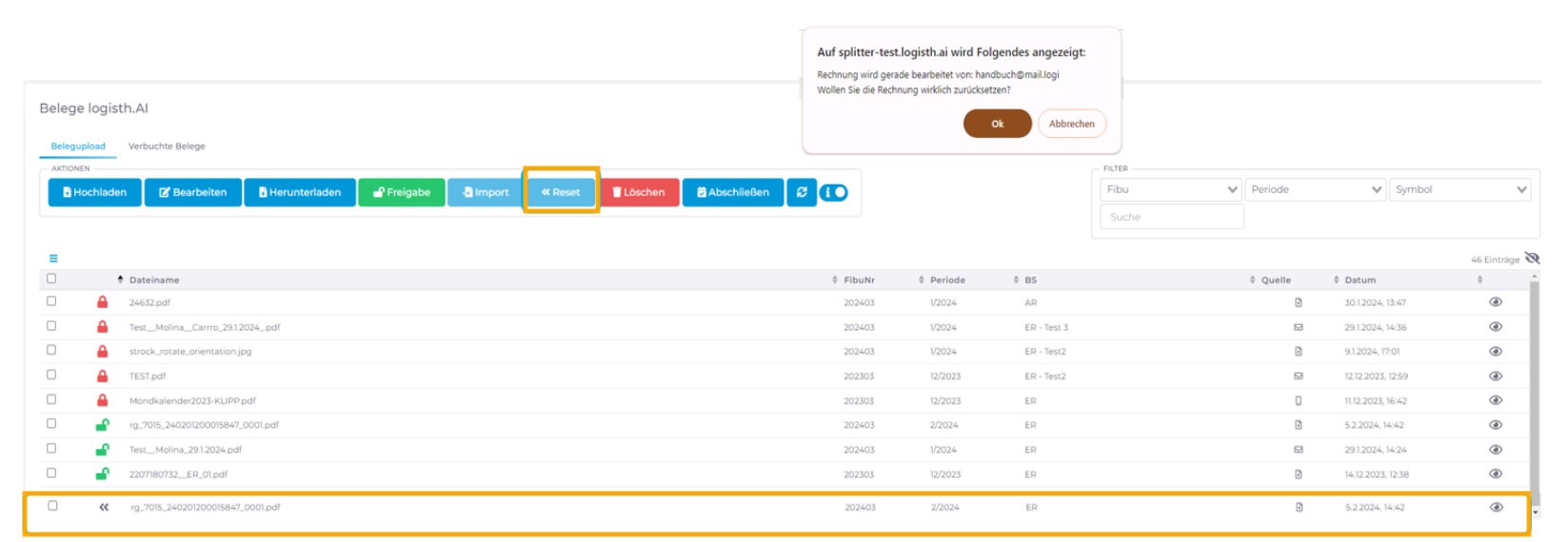 Logisth.AI Belegupload | Aktionen