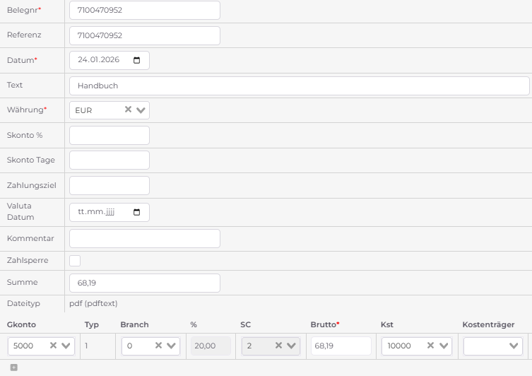 Allgemeine Belegdaten