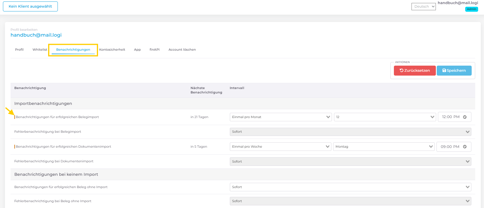 Benachrichtigungen Benutzer verwalten