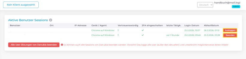 Aktive Benutzer Sessions