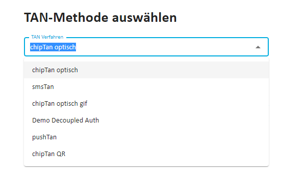 Logisth.AI Zahlen mit finAPI |&nbsp;TAN-Methode auswählen