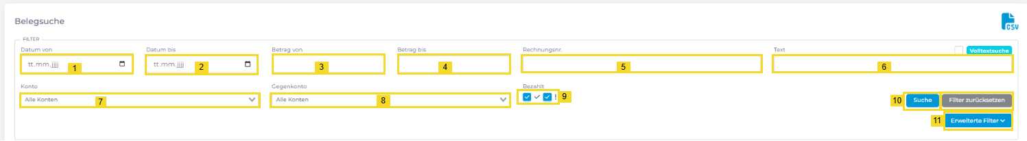 Belegsuche/Filter