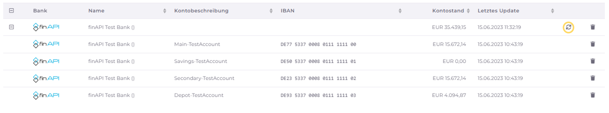 finAPI – Konostand aktualisieren mit Refresh-Button in der Tabelle